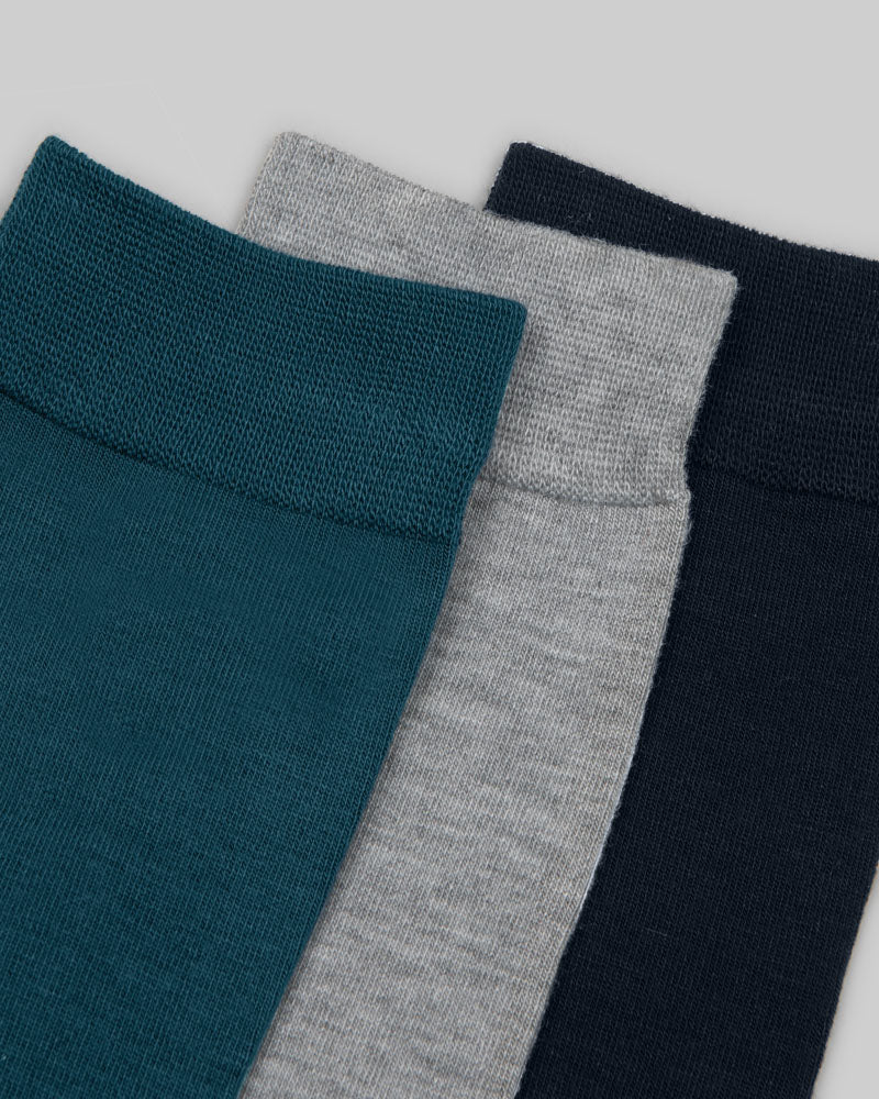 3 Pack Blue, Grey & Navy Bamboo Blend Socks