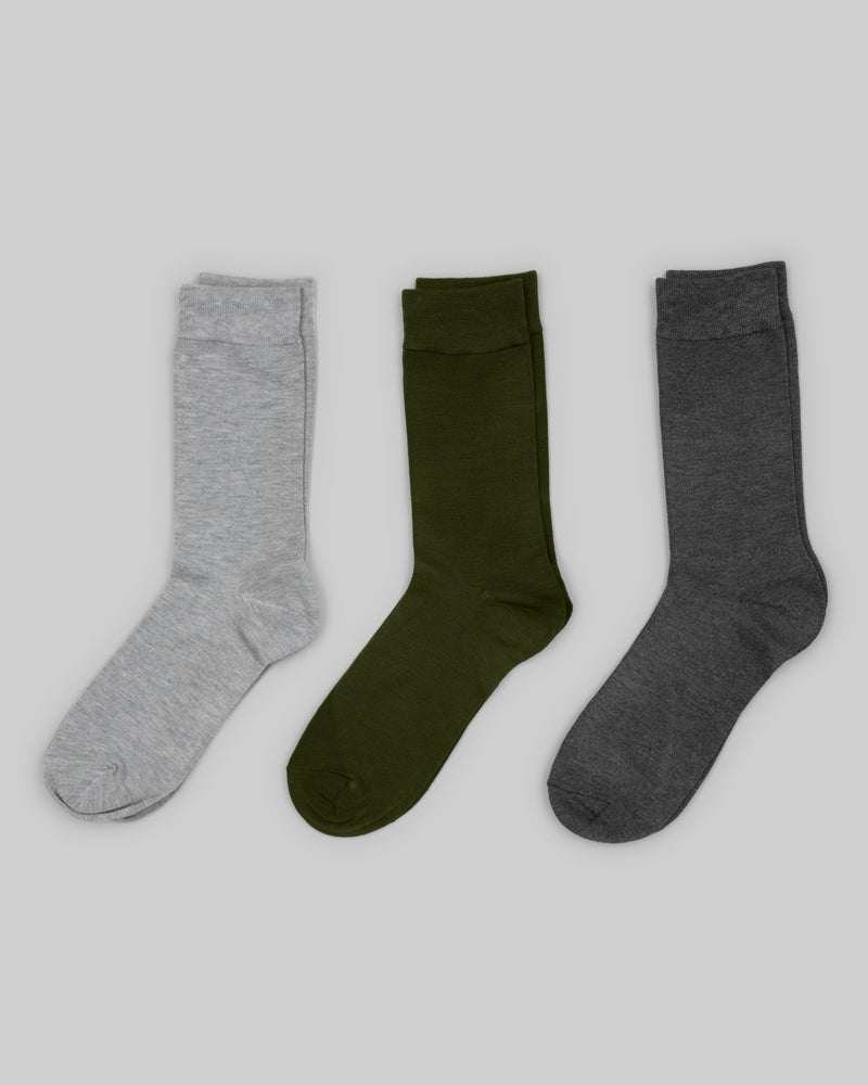 3 Pack Grey, Olive & Charcoal Bamboo Blend Socks