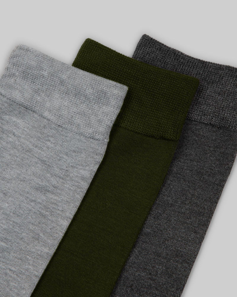 3 Pack Grey, Olive & Charcoal Bamboo Blend Socks