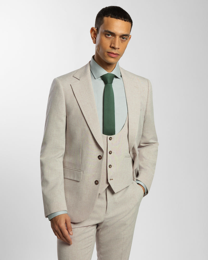Stone Melange Three Piece Suit