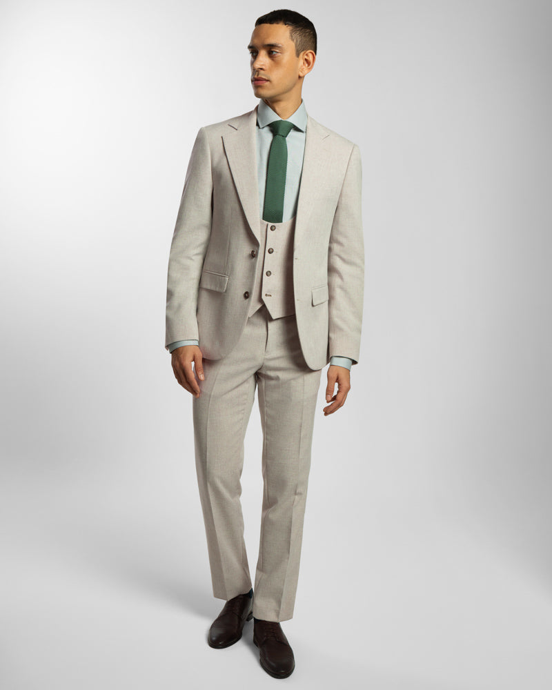 Stone Melange Three Piece Suit