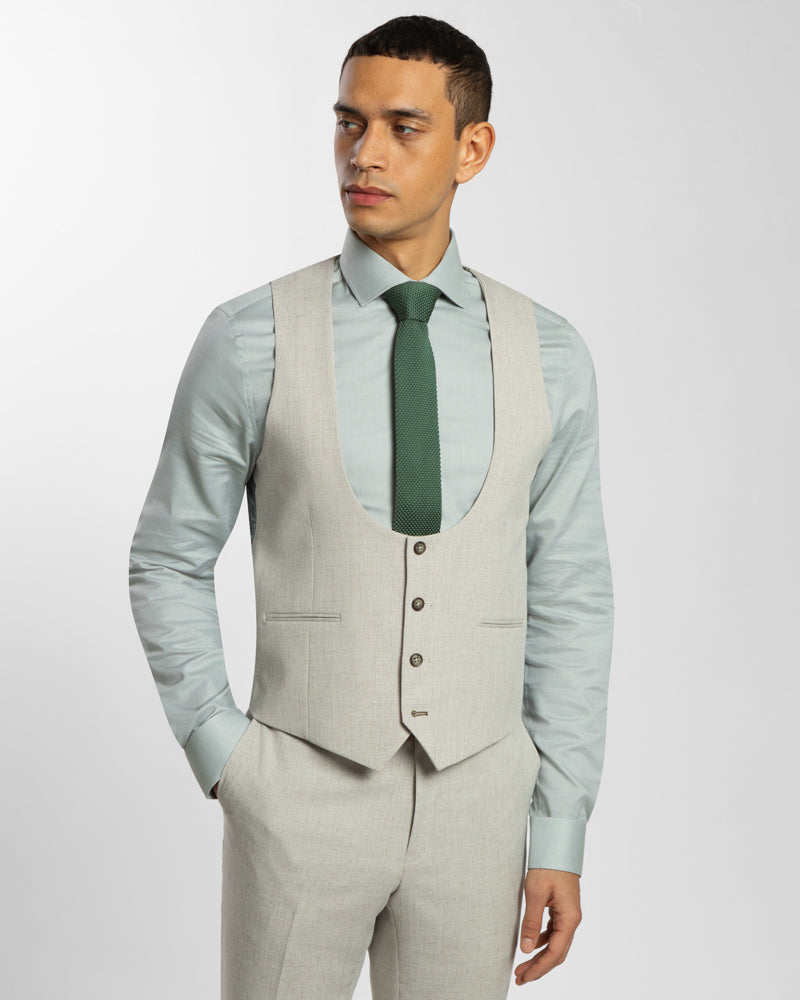 Stone Melange Three Piece Suit