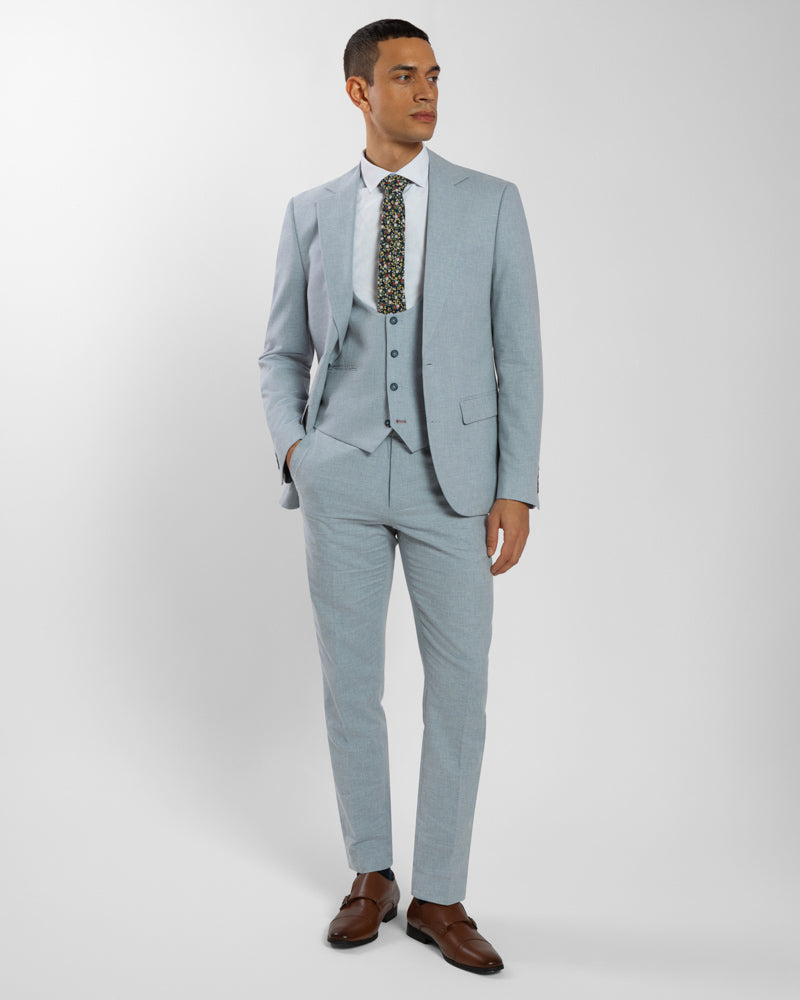 Navy Linen Blend Three Piece Suit