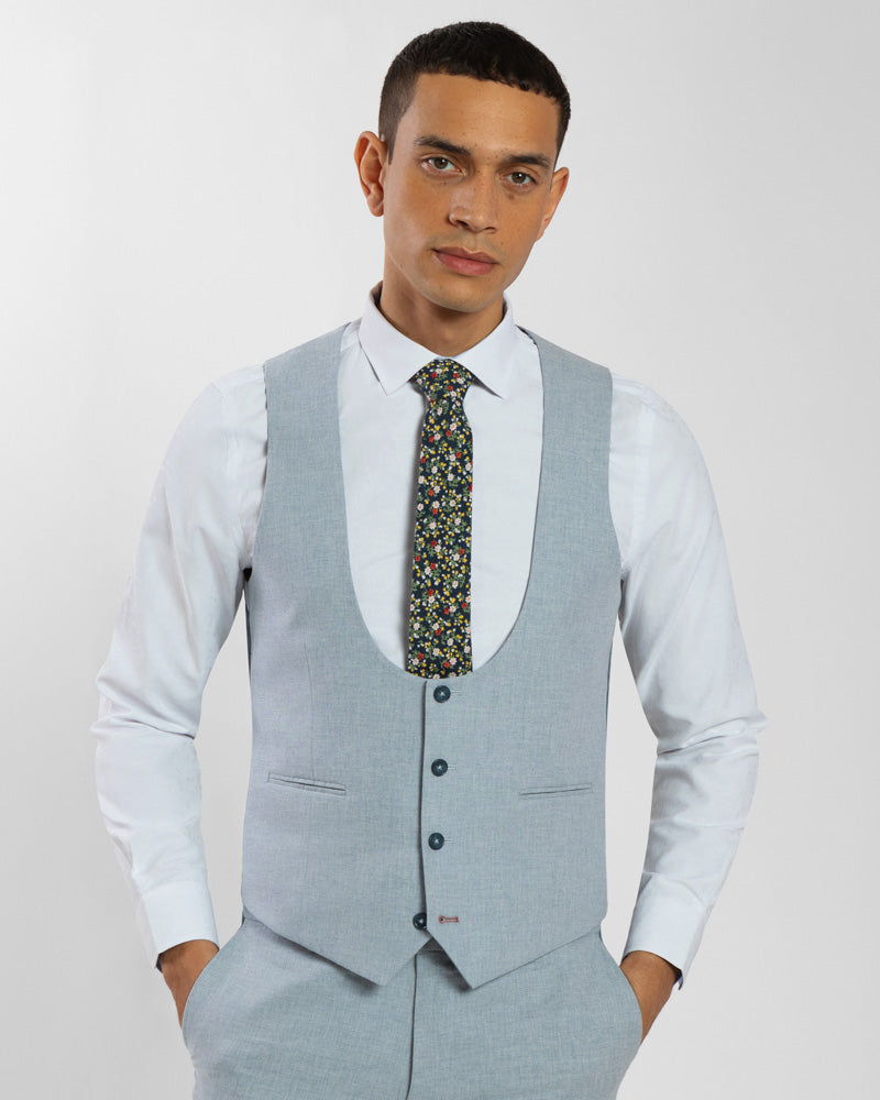 Navy Linen Blend Three Piece Suit