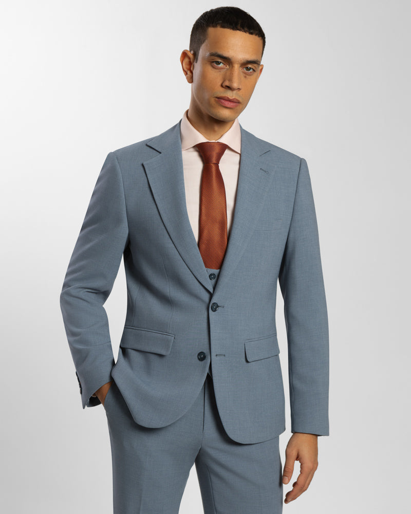 Blue Melange Half Lined Three Piece Suit