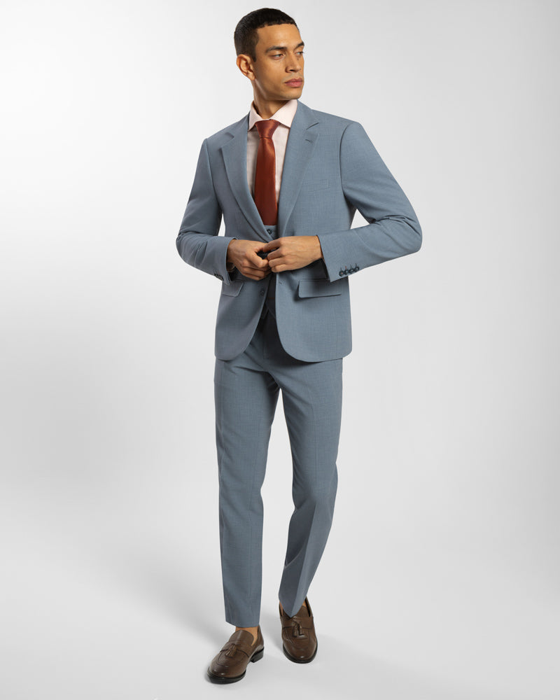 Blue Melange Half Lined Three Piece Suit