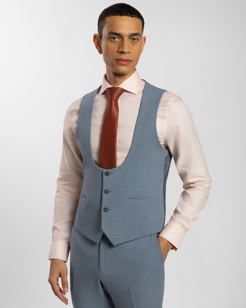 Blue Melange Half Lined Three Piece Suit