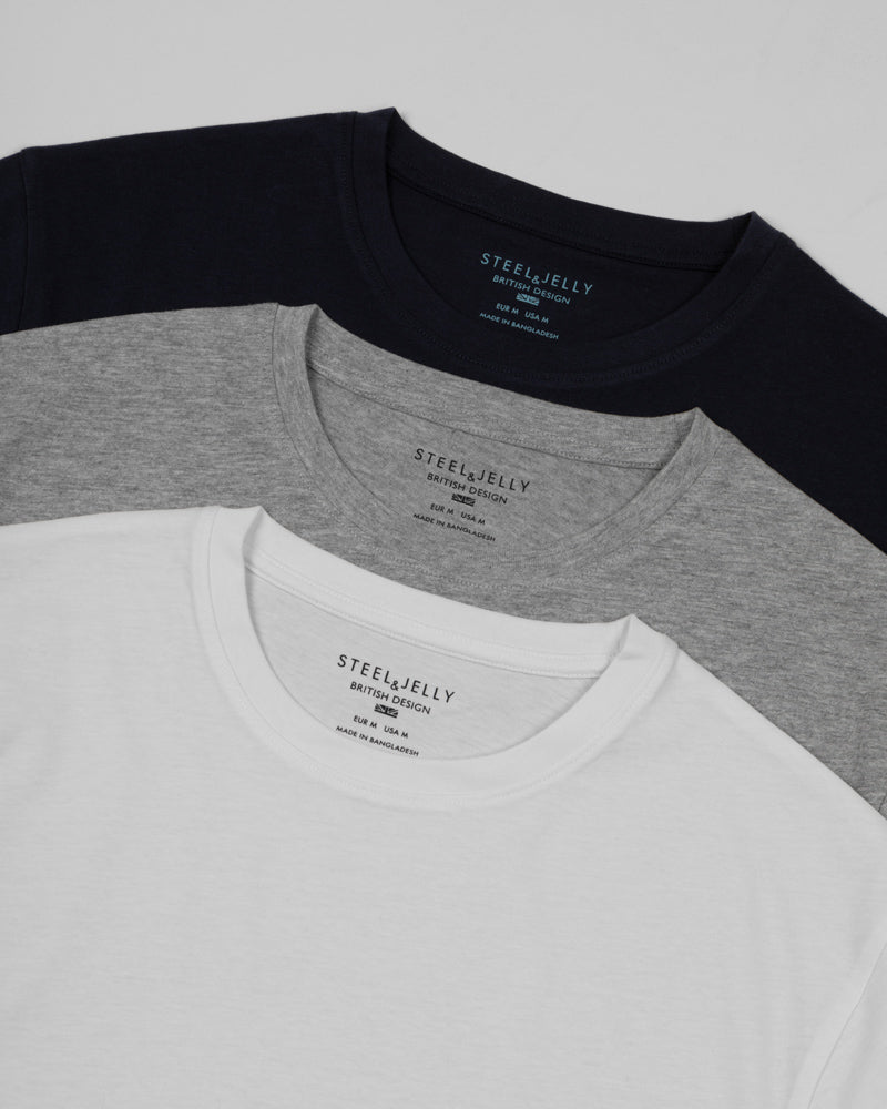 Navy, Grey & White 3 Pack Short Sleeve T-Shirts