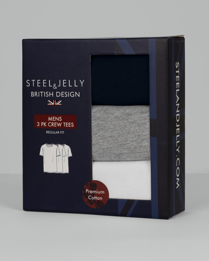 Navy, Grey & White 3 Pack Short Sleeve T-Shirts