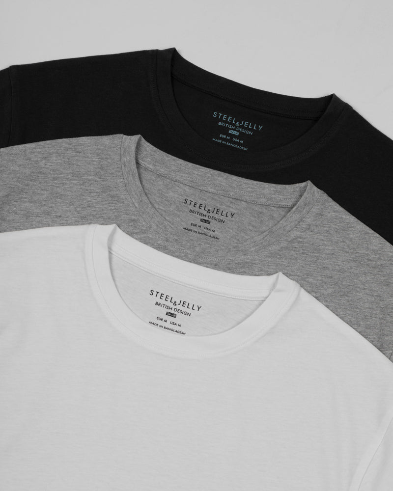 Black, Grey & White 3 Pack Short Sleeve T-Shirts