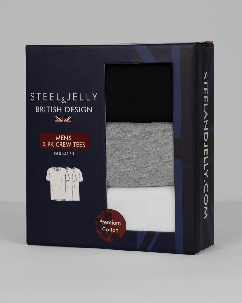 Black, Grey & White 3 Pack Short Sleeve T-Shirts