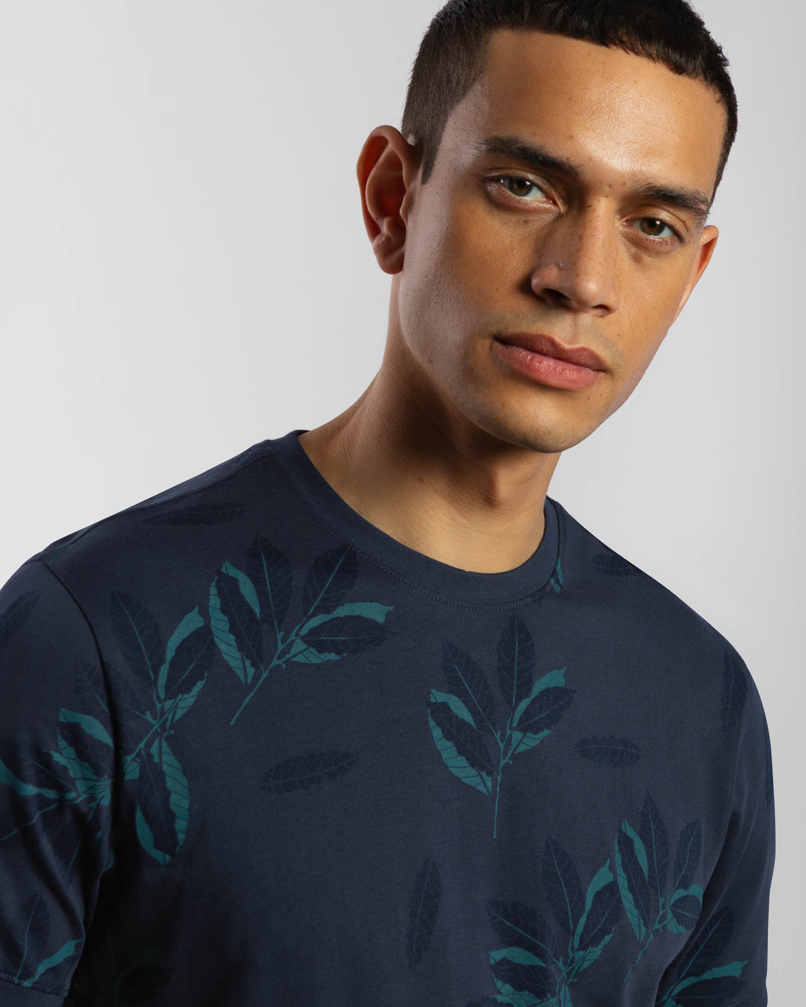All Over Leaf Print Regular Fit T-Shirt