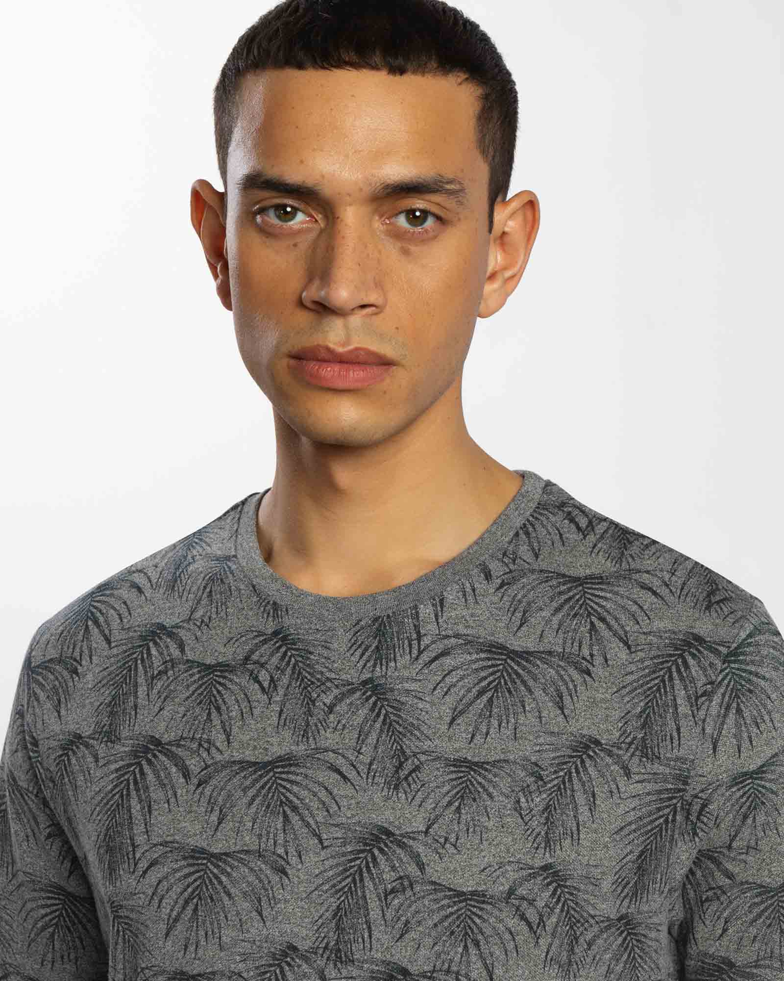 Textured Fern Leaf Print Regular Fit T-Shirt