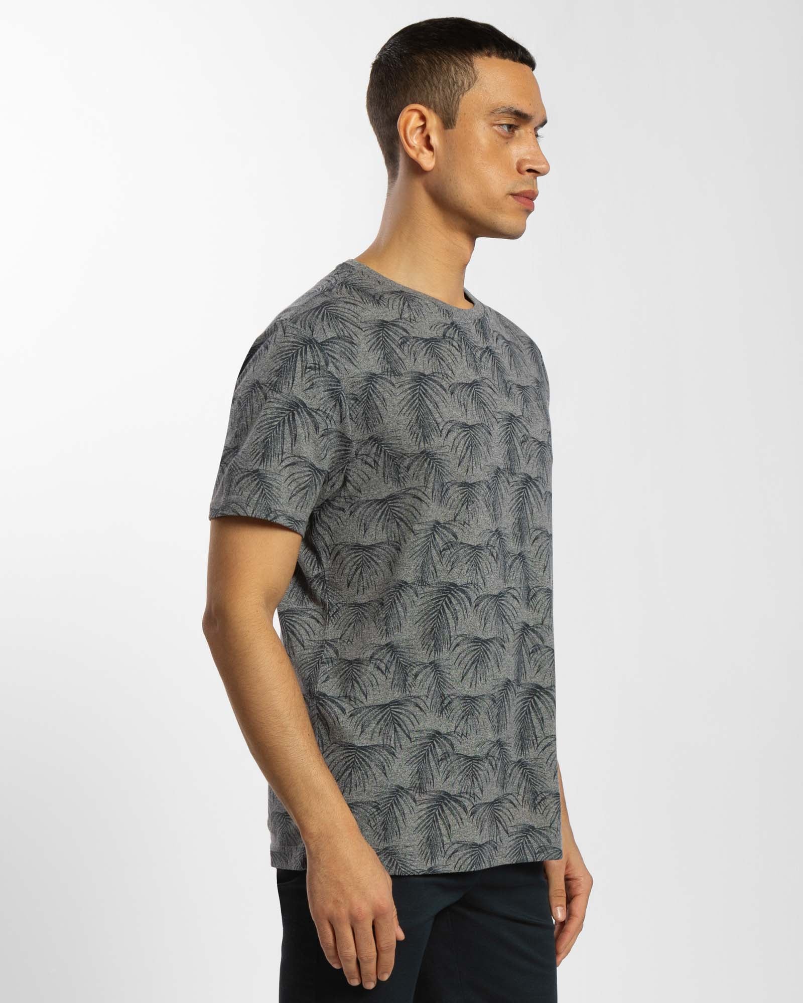 Textured Fern Leaf Print Regular Fit T-Shirt