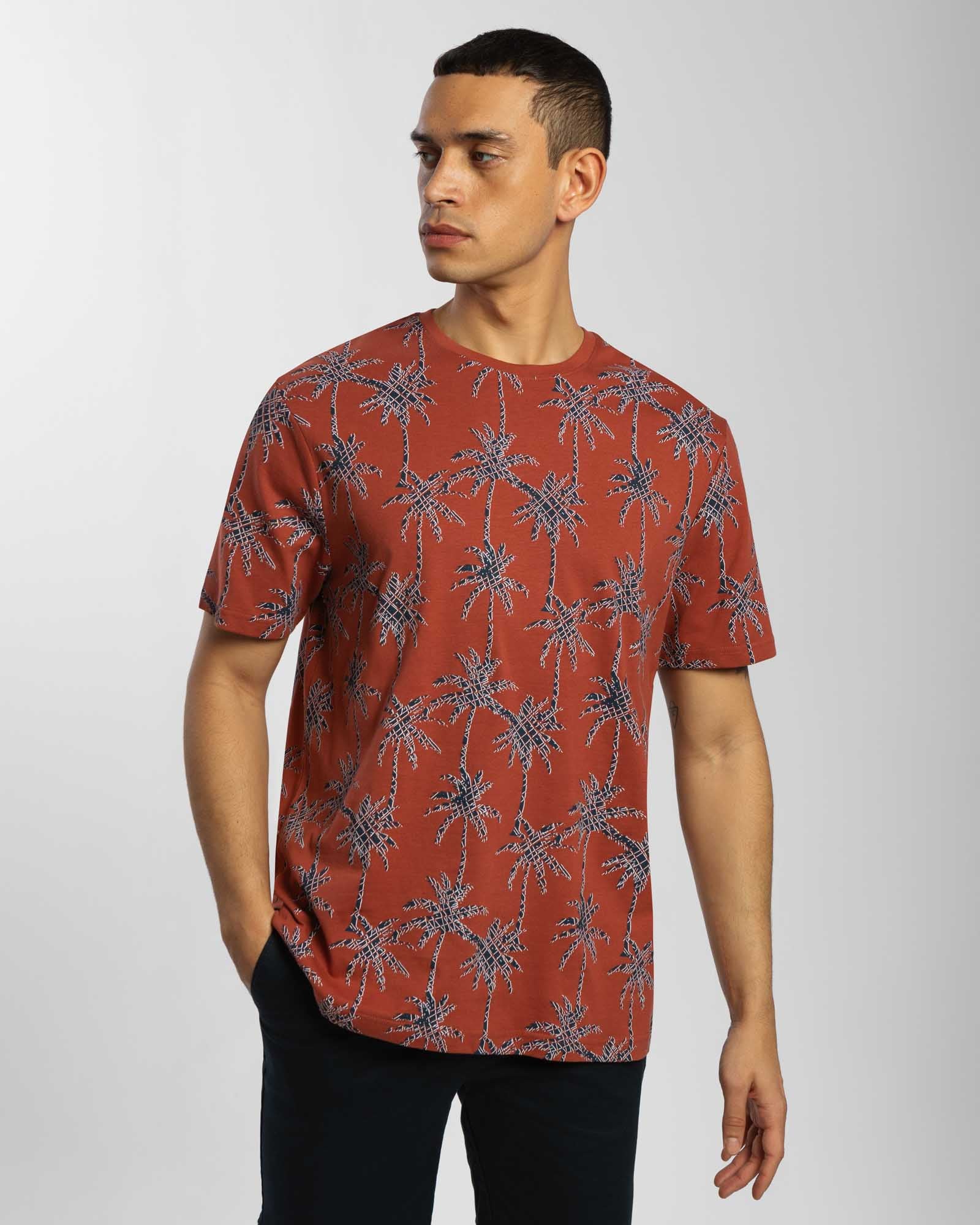 Bold Palm Tree Print Regular Fit T-Shirt