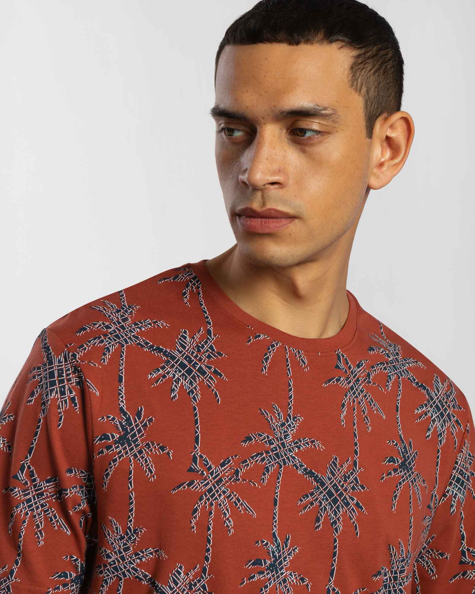 Bold Palm Tree Print Regular Fit T-Shirt