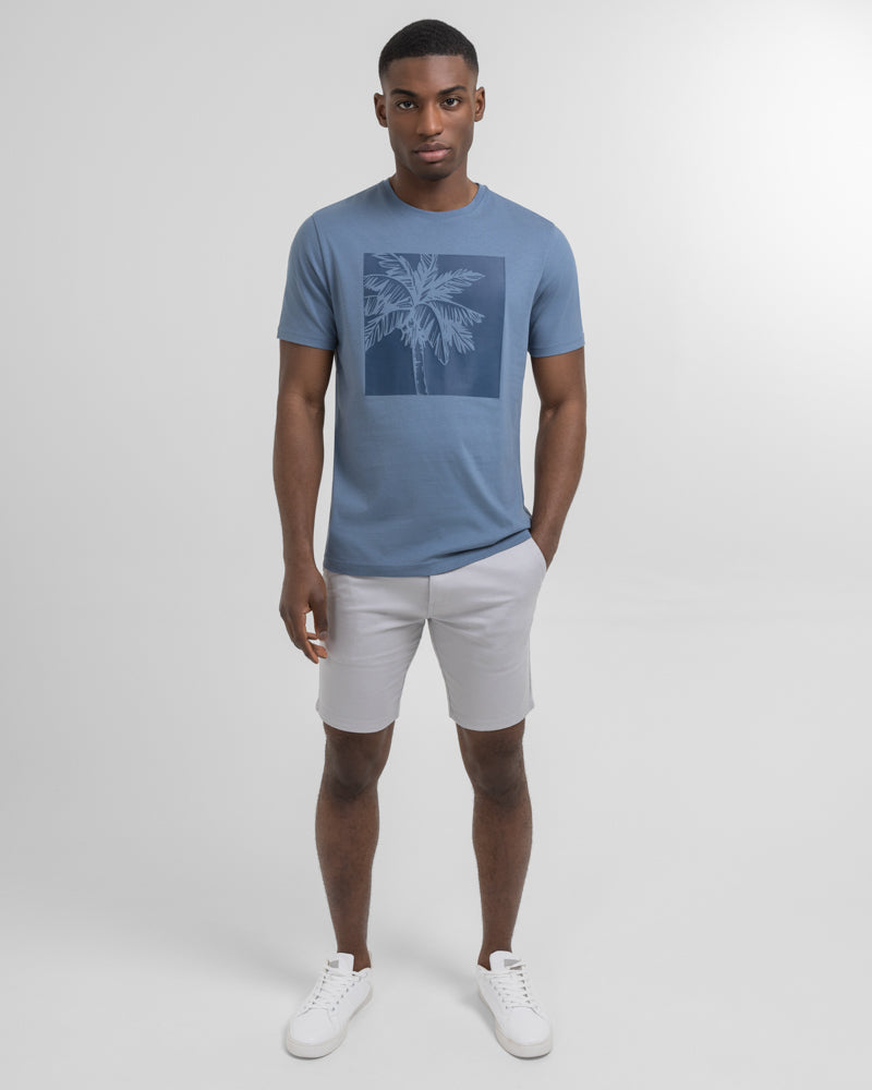 Blue Square Palm Tree Print T-Shirt