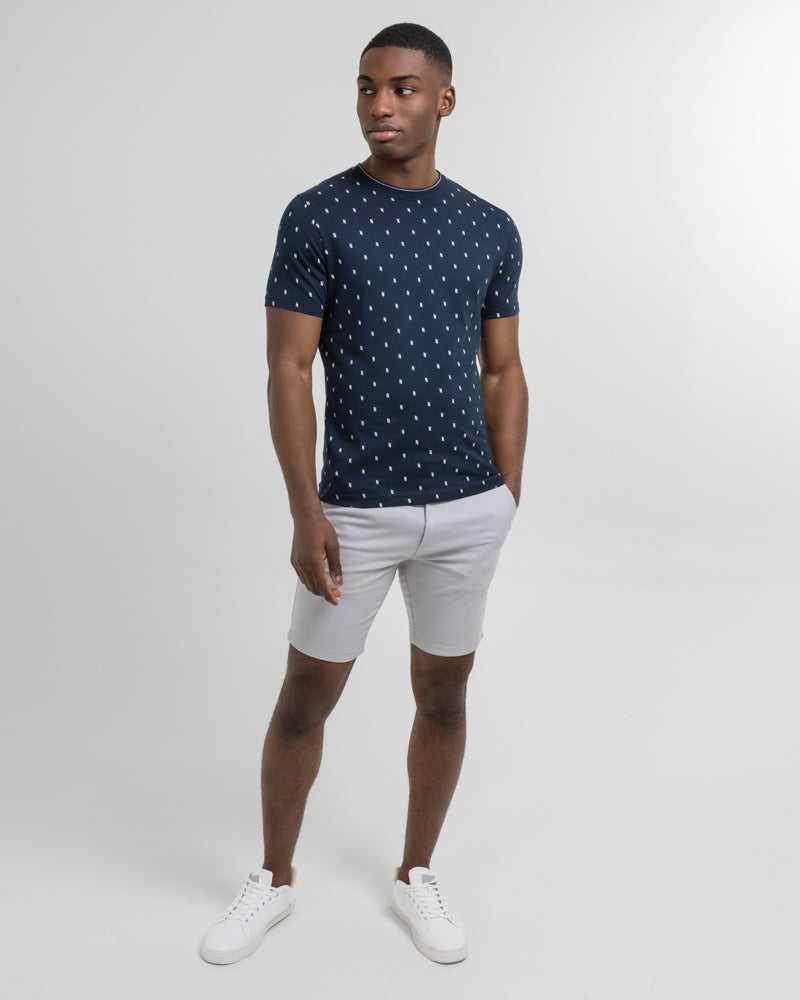 Navy & White Geometric Print T-Shirt