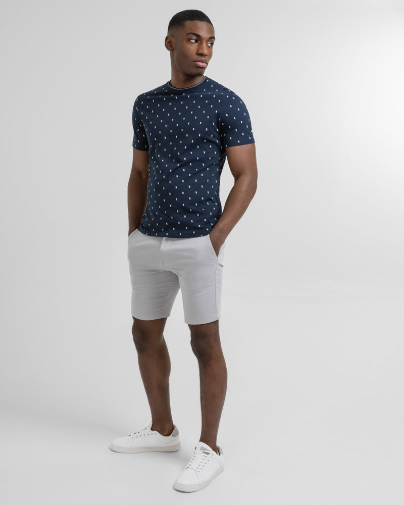 Navy & White Geometric Print T-Shirt
