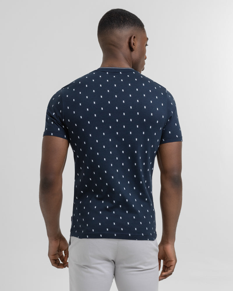 Navy & White Geometric Print T-Shirt
