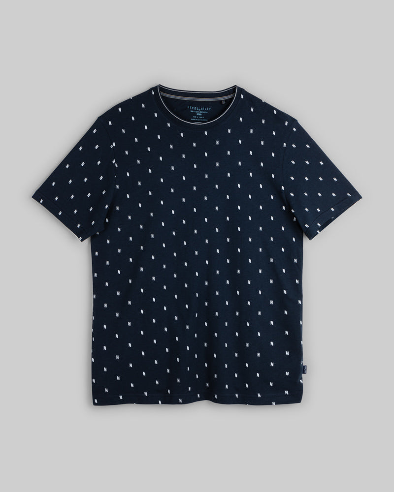 Navy & White Geometric Print T-Shirt