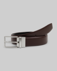 Brown Textured Reversible Leather Belt With Silver Buckle