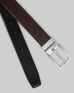 Brown Textured Reversible Leather Belt With Silver Buckle