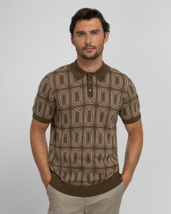 Kelsall - Retro Print Knitted Polo Shirt