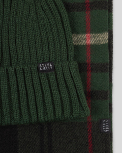 Steel & Jelly Men’s Ferring Green Beanie & Check Soft-Touch Scarf Set