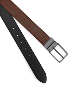 Dark Tan & Black Textured Reversible Leather Belt 